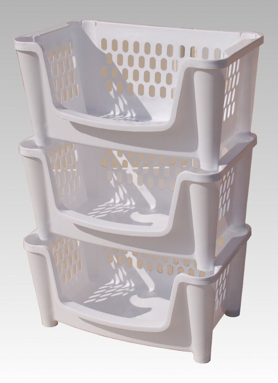 Stapelregal Stapelkorb 3er Set weiss grün pink Wäschekorb stapelbar