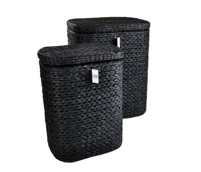 2tlg. Set Wäschebox mit Deckel schwarz Wäschekorb Aufbewahrungsbox